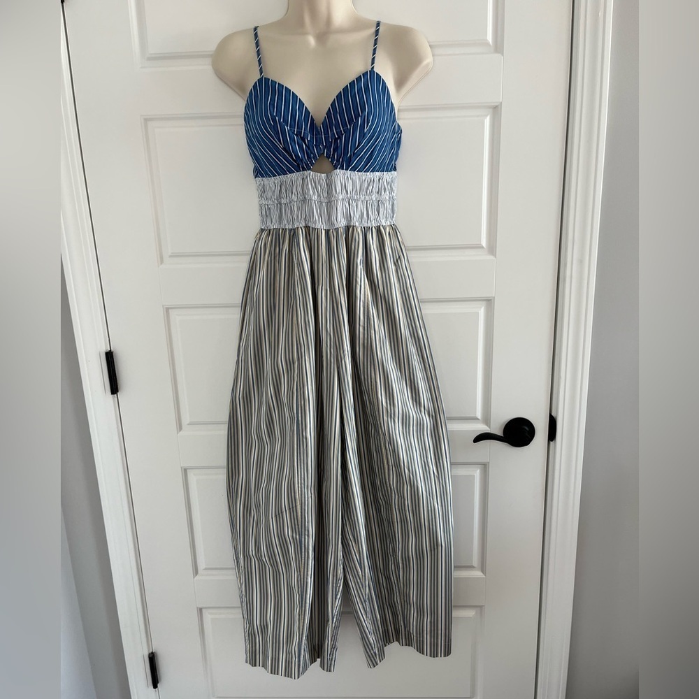 Anthropologie Plenty by Tracy Reese Poplin Striped Jumpsuit Size XS Cotton New - Picture 3 of 15